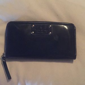 Kate Spade Navy Blue Patent Leather Zip Wallet